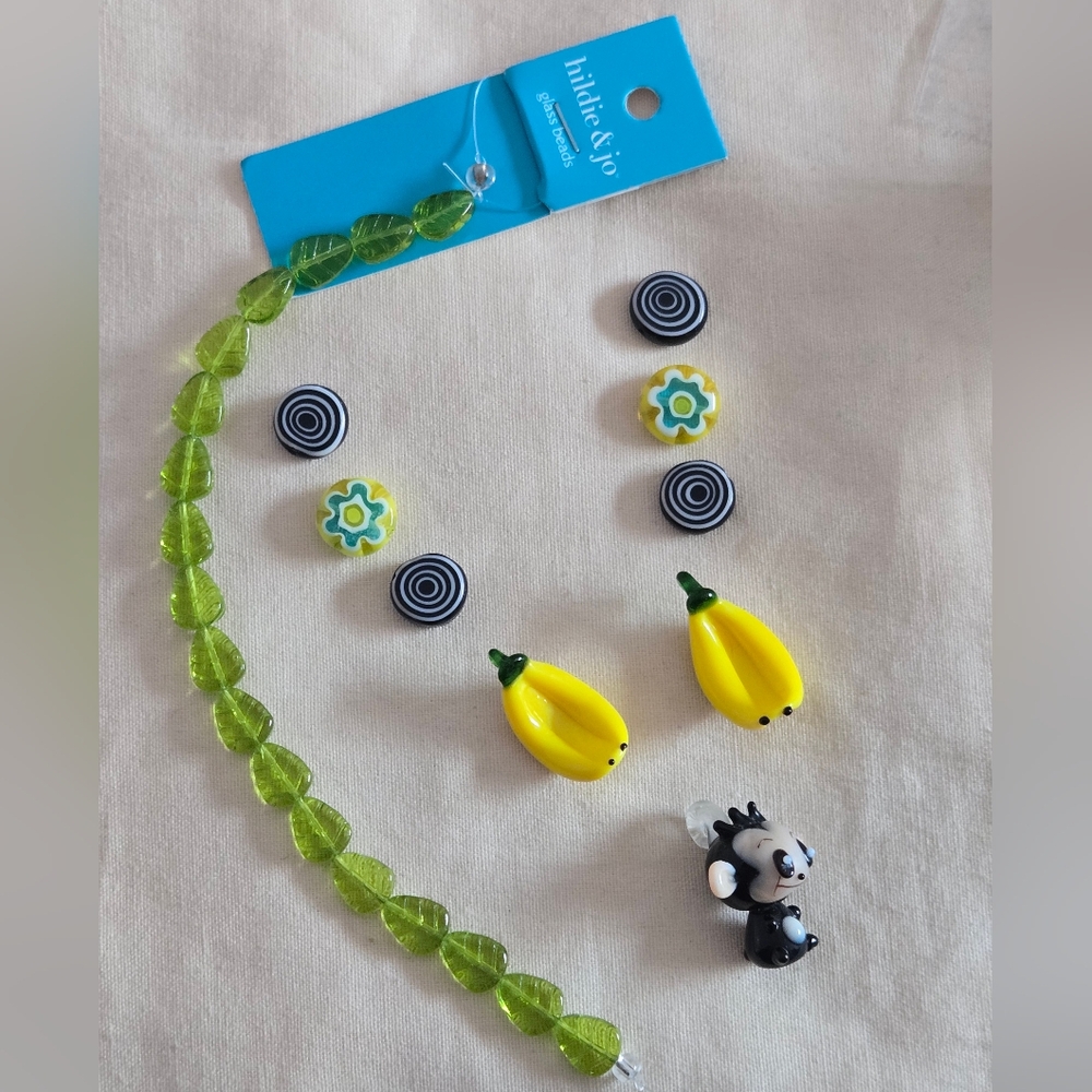 Handmade Lampwork Glass Beads Monkey And Bananas, Leaves, spirals